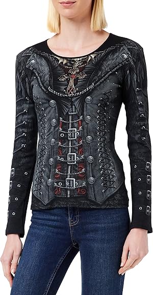 Spiral Gothess Wrap Mujer Camiseta Manga Larga Negro Regular Spiral Gothess Wrap Mujer Camiseta Manga Larga Negro Regular