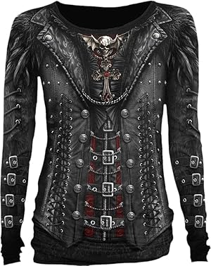 Spiral Gothess Wrap Mujer Camiseta Manga Larga Negro Regular